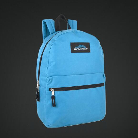 Light Blue Trailmaker 17" Zippered Backpack With Adjustable Padded Straps - Picture 1 of 6